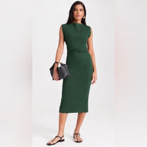 Young Fabulous & Broke Dresses & Skirts - Young Fabulous & Broke High Neck Green Ribbed Midi Dress Size M